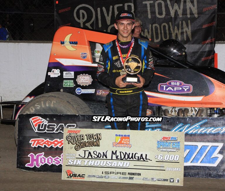 McDOUGAL WINS FIRST WITH LATE RACE PASS OF ROOMIE AT I-55