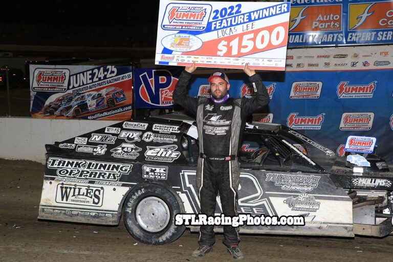 Lucas Lee captures Modified Nationals win at Federated Auto Parts Raceway at I-55 after engine failure leaves Hoffman one lap short of victory!